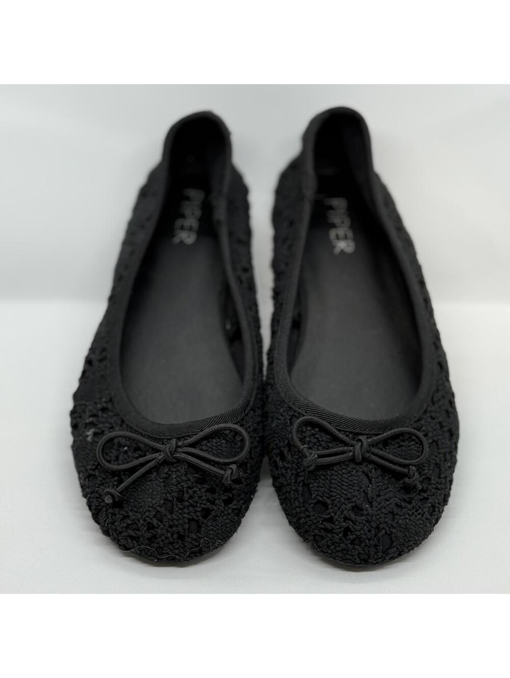 Piper Girls Black Crochet Ballet Flats Size 1